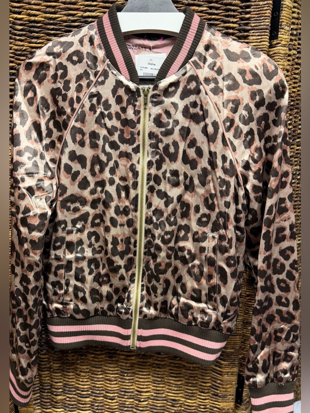 MOTHER Leopard-Print Bomber Jacket in Pink and Brown- Medium, New with Tags